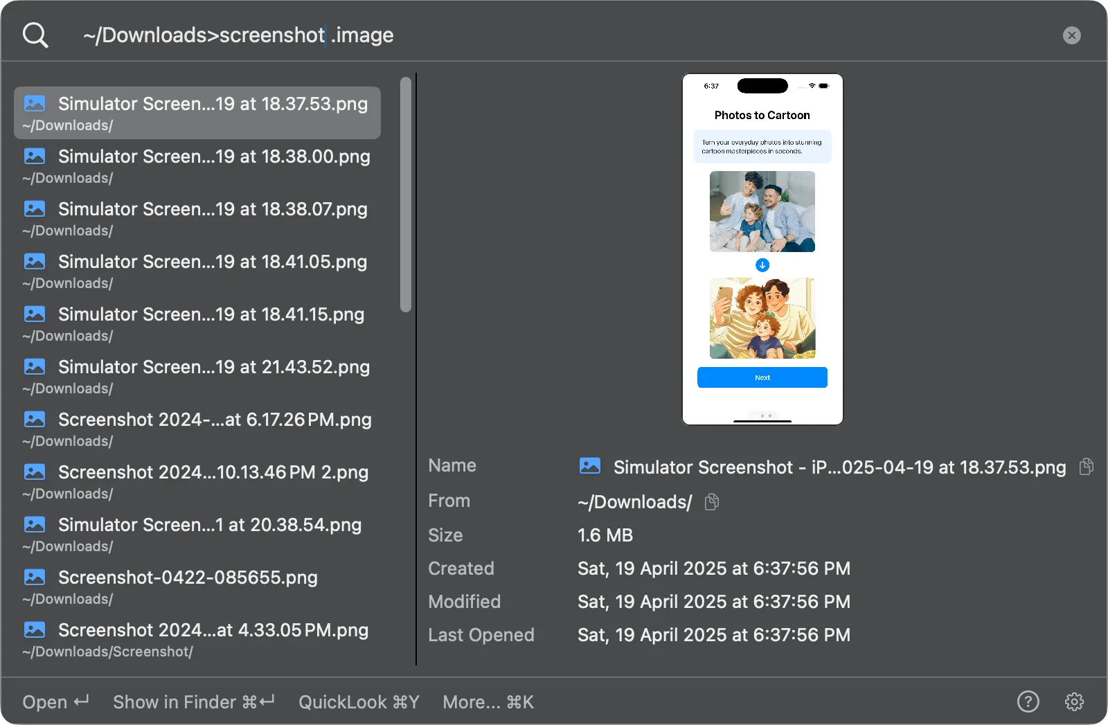 FileMinutes search by file type