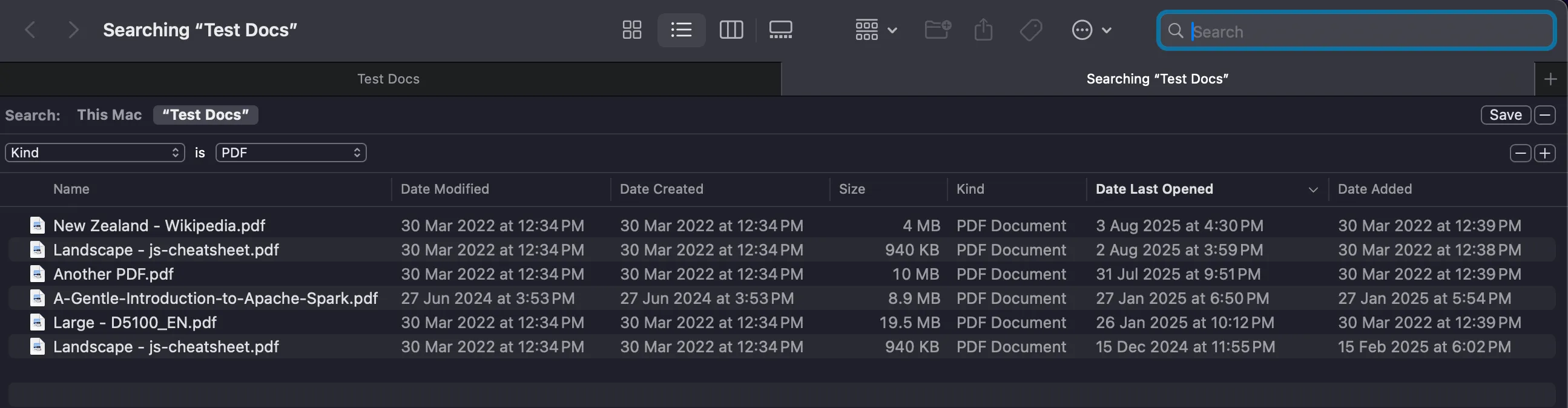 Finder search by file kind